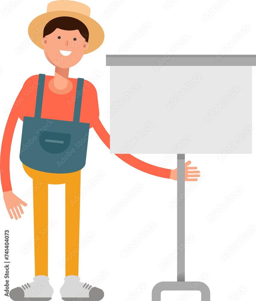 Farmer Character Presenting Whiteboard
