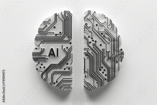 AI Brain Chip predictive analytics. Artificial Intelligence ambition mind personal growth axon. Semiconductor data verification circuit board memory problems photo