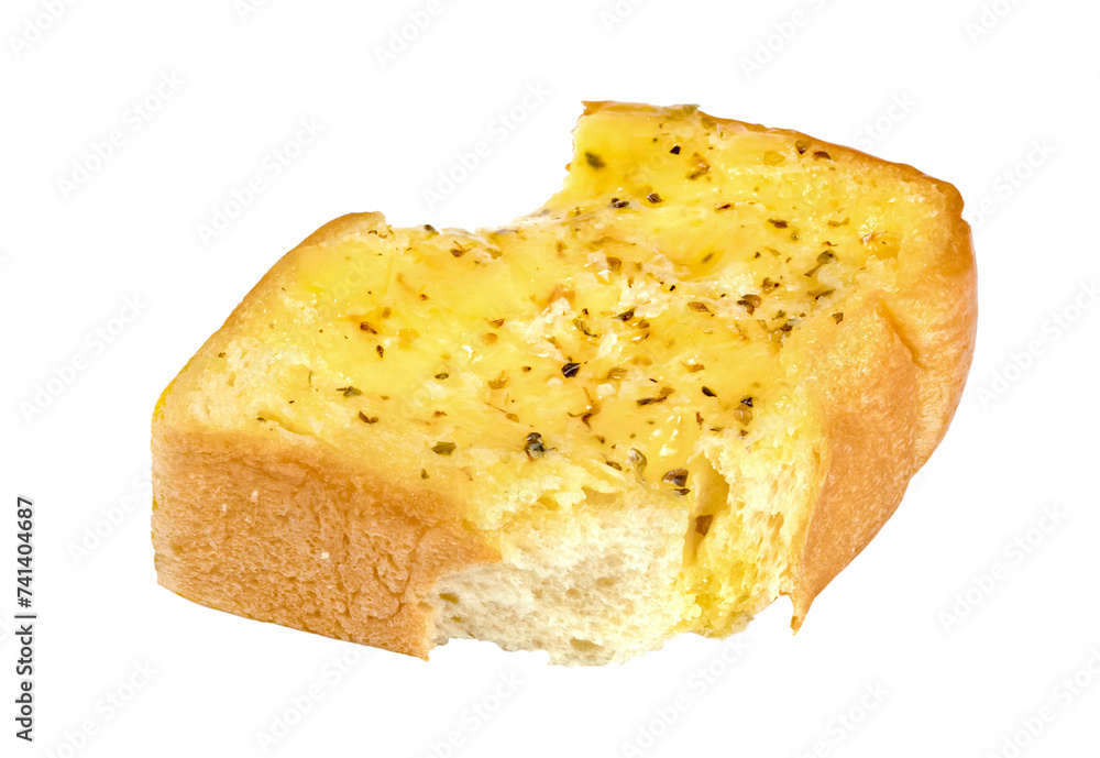 Bitten Garlic Bread with Cheese isolated