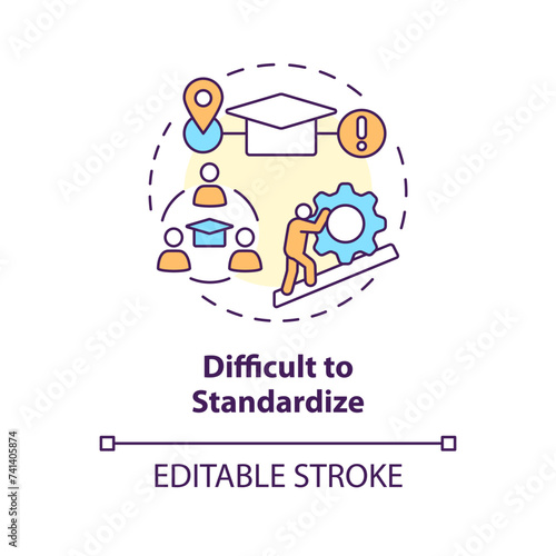 Difficult to standardize multi color concept icon. Experiential learning. Different learning outcomes. Round shape line illustration. Abstract idea. Graphic design. Easy to use in presentation © bsd studio