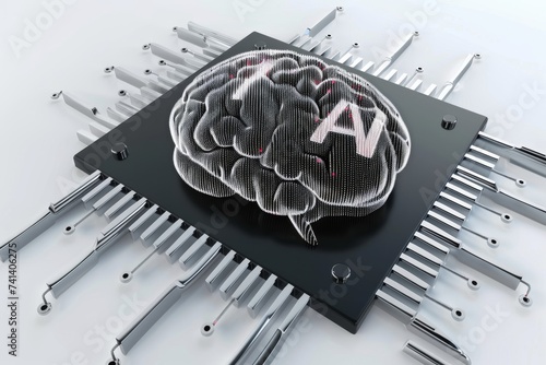 AI Brain Chip signal processing. Artificial Intelligence nanowhiskers mind cardiac ct axon. Semiconductor genetic testing circuit board visionary advancement photo