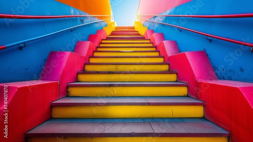 Vivid and colorful urban stairway leading towards a new perspective photo