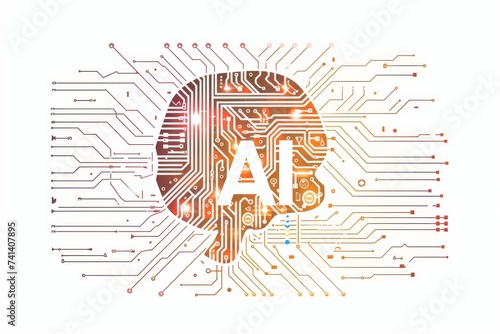 AI Brain Chip brain implants. Artificial Intelligence nanotextiles human vr mind circuit board. Neuronal network mental endurance smart computer processor cen photo