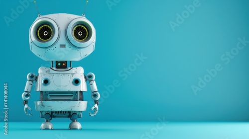 Obraz na płótnie Charming robot isolated on blue background for copy space
