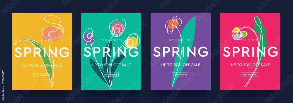 Spring Flower for Mother's day with Lines Continuous. Modern Abstract Background Patterns for Advertising, Web, Social Media, Poster, Banner, Cover. Season Discount Offer 50%. Vector Illustration Spring Flower for Mother's day with Lines Continuous. Modern Abstract Background Patterns for Advertising, Web, Social Media, Poster, Banner, Cover. Season Discount Offer 50%. Vector Illustration