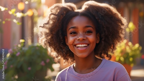 portrait of a happy black girl outside