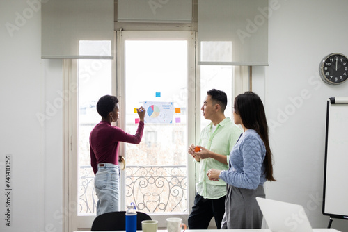 Diverse team analyzing market share graph in a meeting photo
