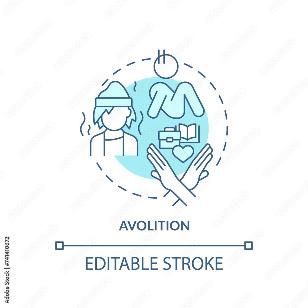Avolition soft blue concept icon. Lack of motivation. Social issues. Round shape line illustration. Abstract idea. Graphic design. Easy to use in infographic, presentation, brochure, booklet Avolition soft blue concept icon. Lack of motivation. Social issues. Round shape line illustration. Abstract idea. Graphic design. Easy to use in infographic, presentation, brochure, booklet