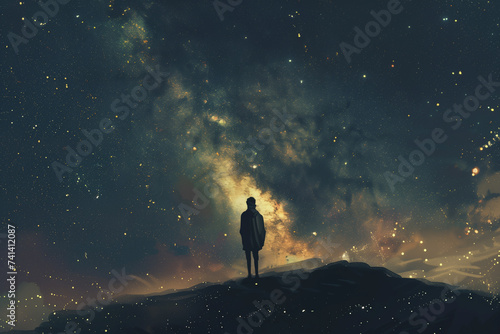 Silhouetted Observer Gazing into the Vast Milky Way, a Symbol of Curiosity and the Quest for Understanding