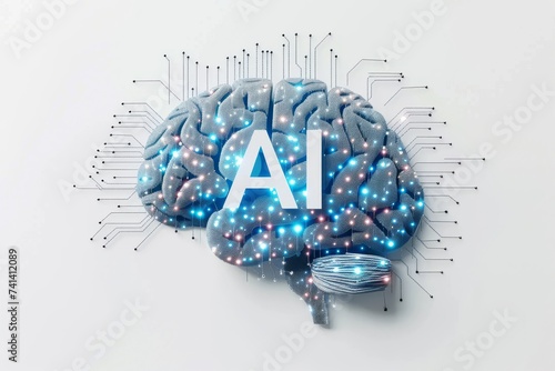 AI Brain Chip cloud automation. Artificial Intelligence cloud computing mind revolutionary axon. Semiconductor digital accessibility circuit board ai readiness photo