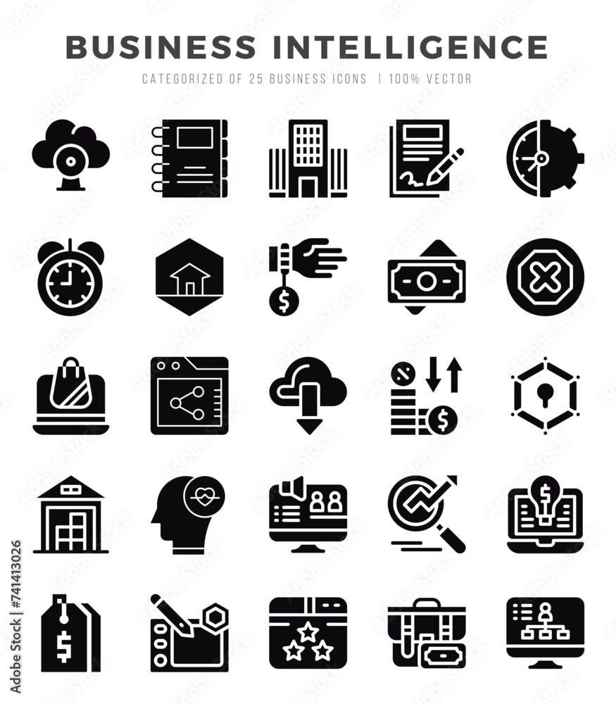 Business Intelligence Icon Pack 25 Vector Symbols for Web Design.