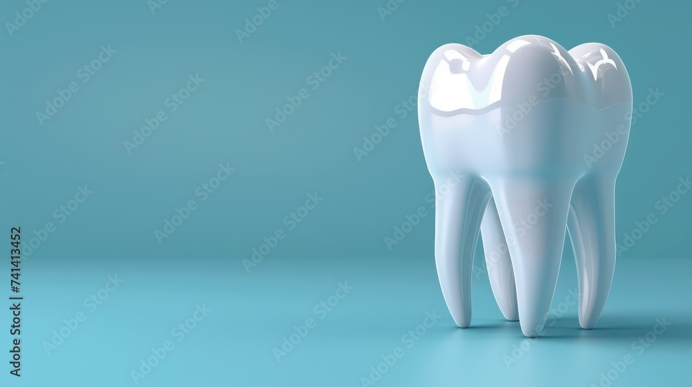 White glossy tooth on blue background, stomatology and dentistry. Generative AI White glossy tooth on blue background, stomatology and dentistry. Generative AI
