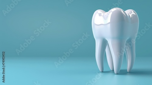 White glossy tooth on blue background  stomatology and dentistry. Generative AI