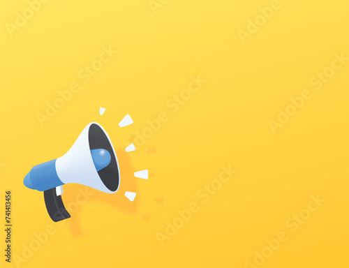 3D minimal Flyer Megaphone speaker for announce, advertising, promotion, and Grand sale. Vector illustration for retail shopping online marketing banner, poster, and background.