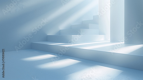 Sunlit Minimalist White Staircase and Columns