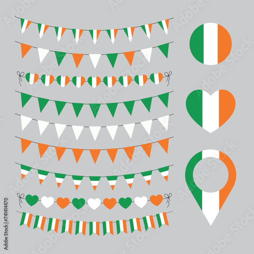 Irish flag garlands  love Ireland decorative symbols  set of vector elements