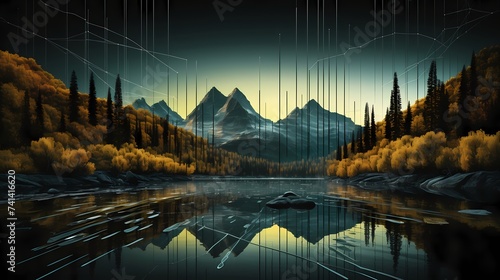 A digitally manipulated image presenting a stock graph merging with natural landscapes, signifying the intersection of finance and environment.