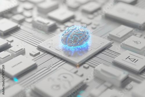 AI Brain Chip central executive network. Artificial Intelligence brainwave navigation mind cas latency axon. Semiconductor healthtech solution circuit board sti photo