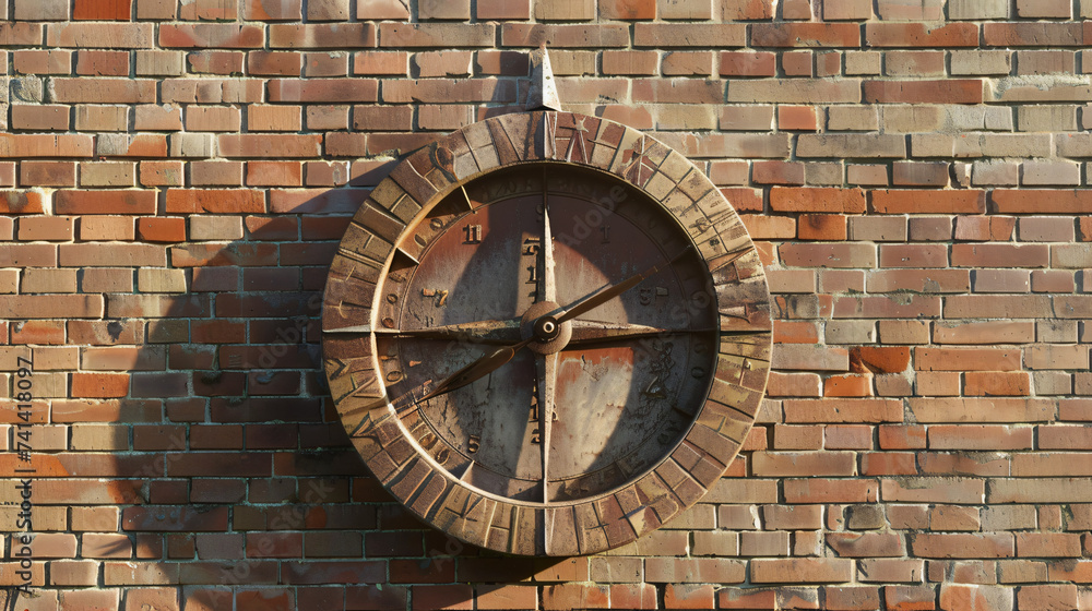 Sundial on brick wall