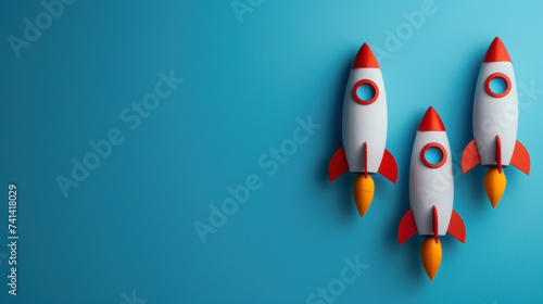 rocket on blue background for copy space