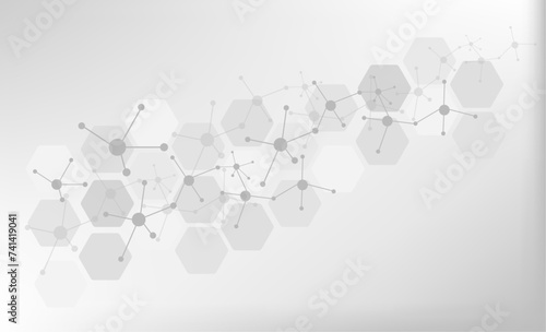 Abstract hexagon background with molecular structure and DNA