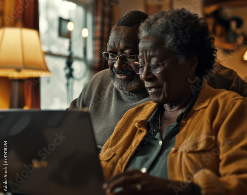 Senior couple using laptop at home,