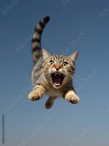 cat flies into the air