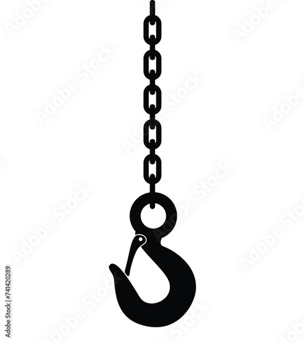 Lifting hook or hoist hook on chain, vector illustration