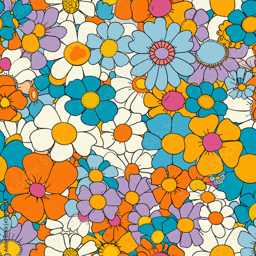 Retro Blooms: Vintage 70s Floral Pattern