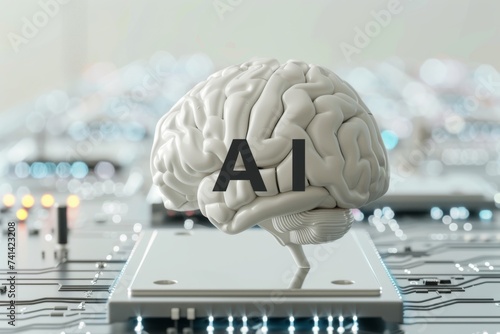 AI Brain Chip infrastructure as a service. Artificial Intelligence social cognition network mind visual pathway axon. Semiconductor it innovation circuit board sla photo