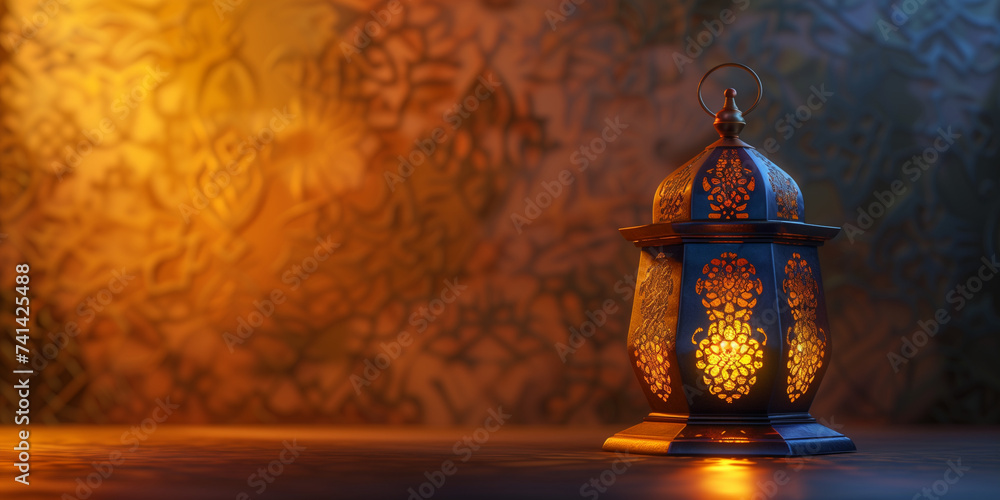 Lantern Islamic Background Banner with minimal background copy space for text, Ramadan kareem or eid mubarak,eid ul fitr or eid ul adha, ai generated