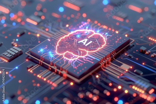 AI Brain Chip next fit allocation. Artificial Intelligence edge server mind self discipline axon. Semiconductor mental representation circuit board profile picture