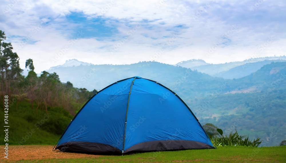 Blue dome tent isolated with clipping path