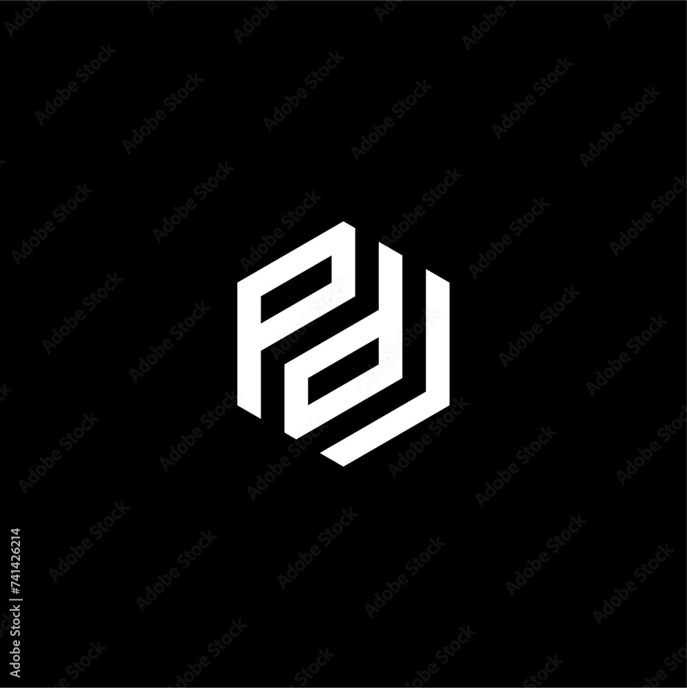 Unique Letter PDJ with hexagon logo concept vector Unique Letter PDJ with hexagon logo concept vector