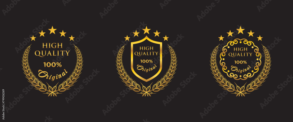 Naklejka premium vector gradient golden luxury premium quality badges set