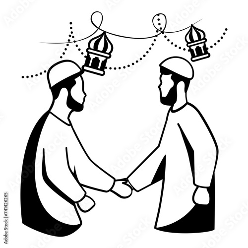 Indians Shaking Hands on Eid Day vector design, Eid al-Azha or Eid ul Kabir Symbol Hajj Sign, Muslim religious Festival Stock illustration, Muslims Wishing and Greetings Eid Mubarak each other concept