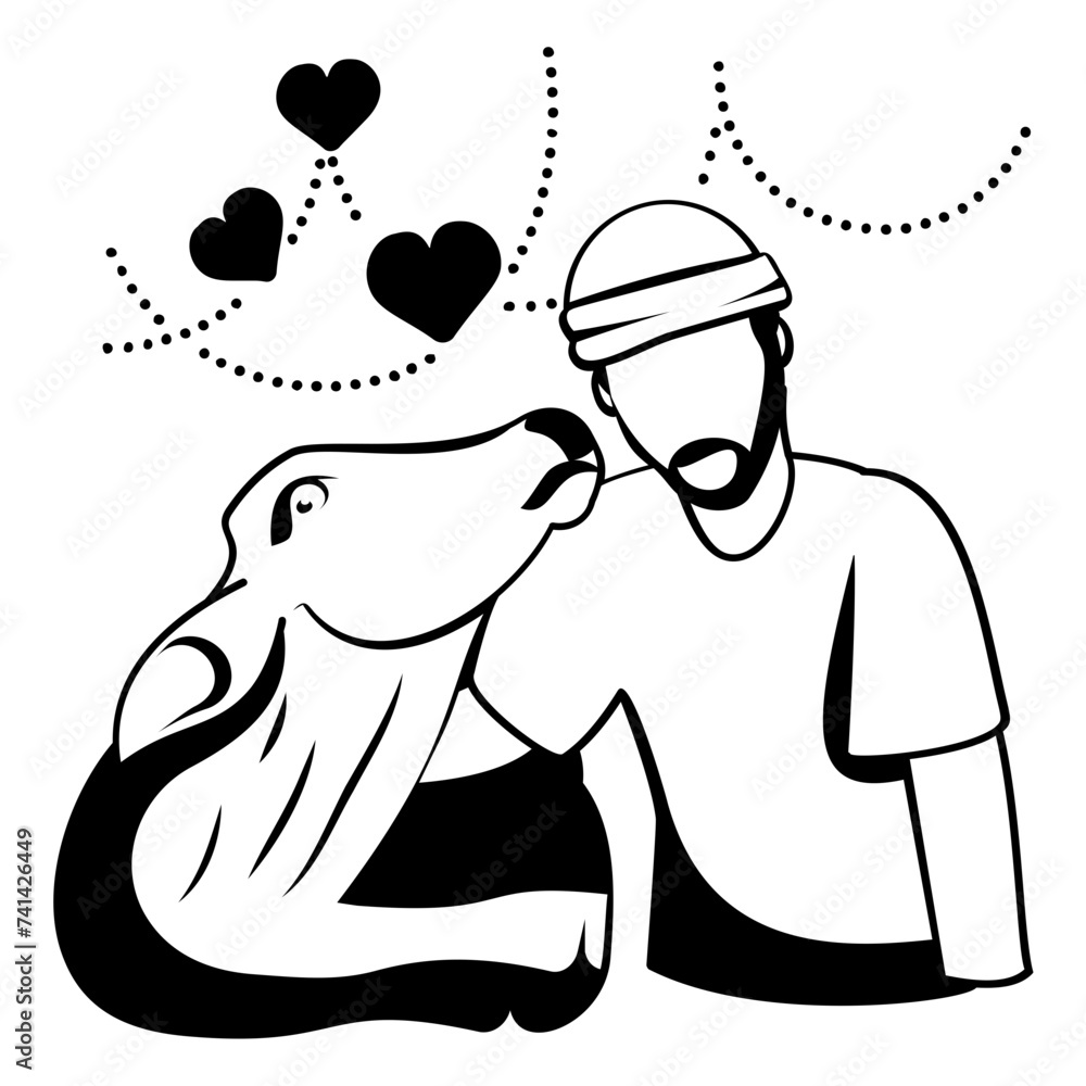 Showing Love and Care to Sacrificial animal before Qurban vector design