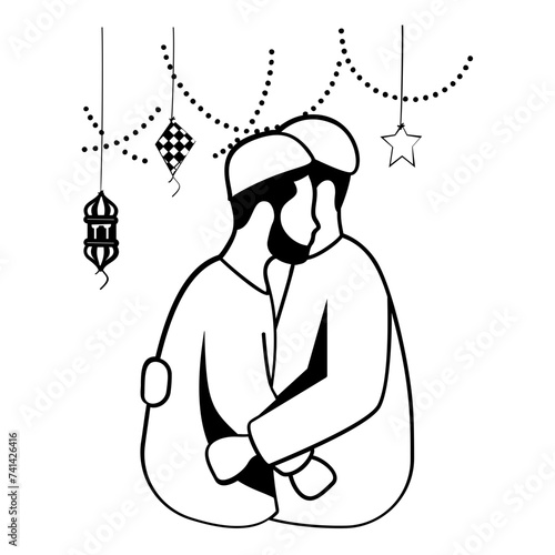 expressing love and brotherhood vector icon design, Eid al-Azha or Eid ul Kabir Symbol, Hajj Sign, Muslims religious Festival Stock illustration, hugging each other to pass Eid greetings concept