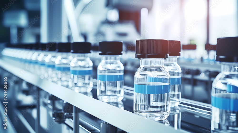 Pharmaceutical factory with conveyor line for glass bottles Pharmaceutical factory with conveyor line for glass bottles