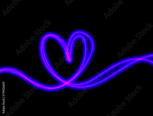 neon heart line bow on black background