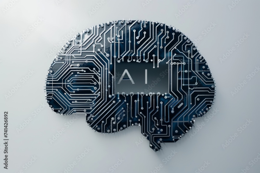 AI Brain Chip deep learning. Artificial Intelligence regression algorithm mind brain health assessment axon. Semiconductor nanocarriers circuit board hill climbing
