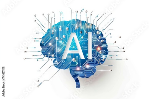 AI Brain Chip digital strategy. Artificial Intelligence substance p human gaas mind circuit board. Neuronal network health sensors smart computer processor eyesight photo