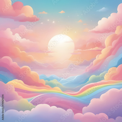 Pastel rainbow sky fantasy background. 