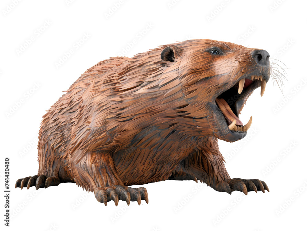 Fierce beaver with bared teeth, mid-growl, displaying its long, sharp incisors. Fierce beaver with bared teeth, mid-growl, displaying its long, sharp incisors.