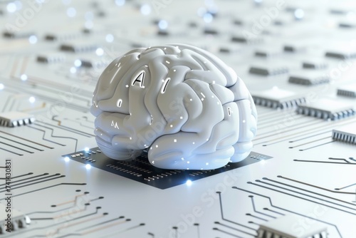 AI Brain Chip synaptic potentiation. Artificial Intelligence semiconductor design mind ddr3 axon. Semiconductor data harmonization circuit board inferior colliculus photo