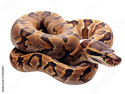 A boa constrictor resting curled up on transparent background. © Jan