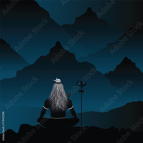 Lord mahadev in himalayas, Maha shivaratri festival vector background. 