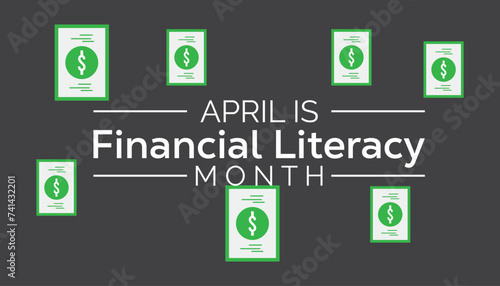 National financial literacy Month observed every year in April. poster, card and background vector illustration design.