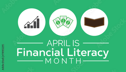 National financial literacy Month observed every year in April. poster, card and background vector illustration design. photo