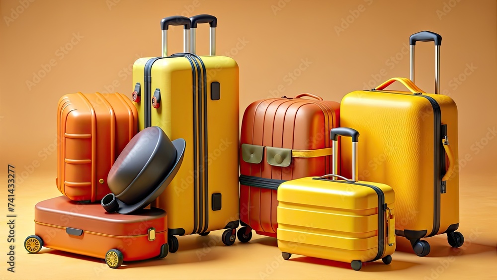 Travel concept with a large suitcase and other accessories Travel concept with a large suitcase and other accessories